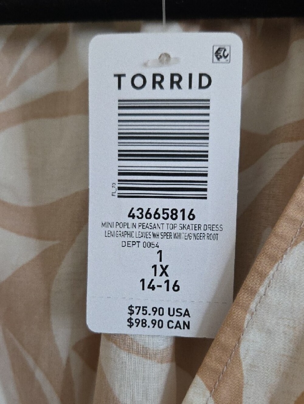New Torrid Beige and White Leaf-Print Tie-Waist Midi Dress - Picture 4 of 4